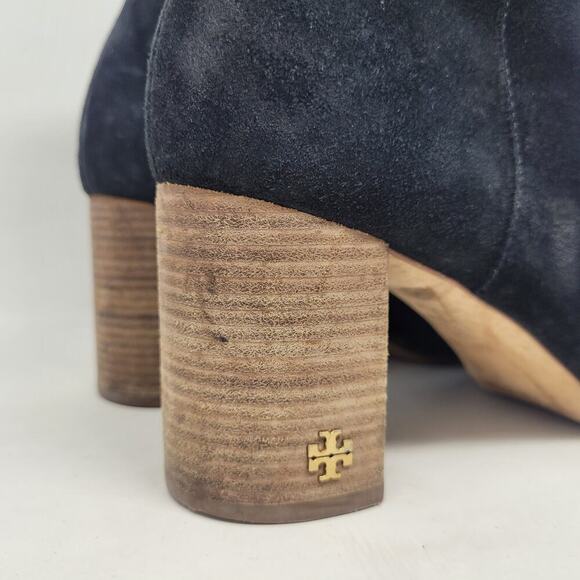 Tory Burch Boots 7M Black Suede Brooke Booties Minimalist Classic Logo Zip - Picture 4 of 13